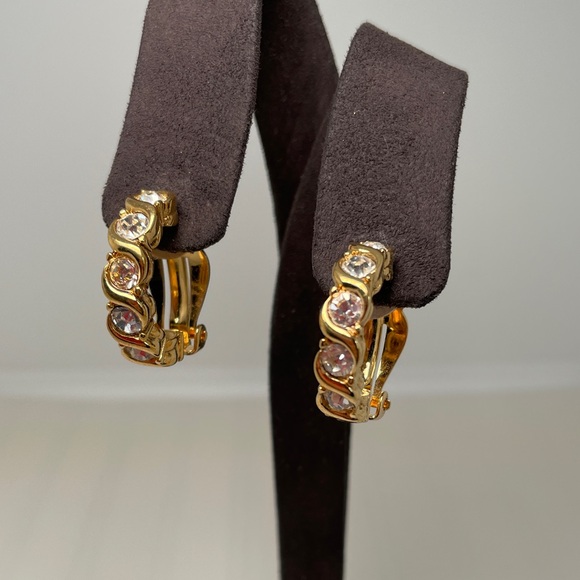 Women's Vintage Clip On Crystal Hoop Earrings - Picture 3 of 7